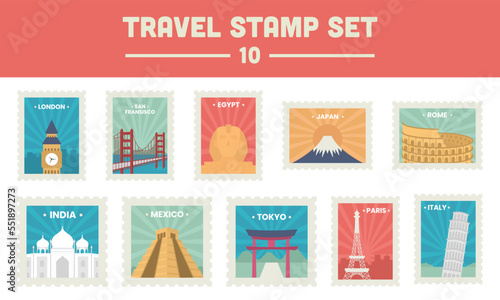 World Monument For Travel Stamp Or Ticket Collection