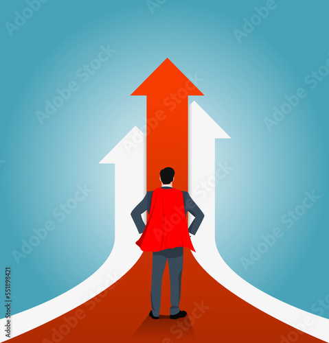 Super Businessman Arrow Up Success Business Suitable For Business Booster Goals. Illustration Vector Businessman.