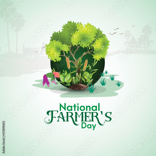 National Farmers Day Banner - 23 December, Farmer For Kisan Diwas Vector Illustration, Indian day Kisan diwas means farmer days, 