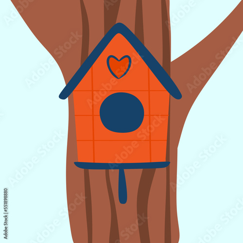 Birdhouse in tree. Birdhouse vector flat illustration. Beautiful House for bird in tree. bird house vector illustration eps 10