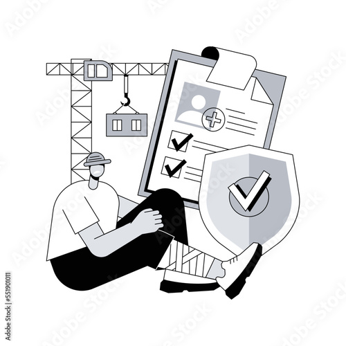 Occupational accident insurance abstract concept vector illustration. Occupational insurance coverage, industrial accident, broken leg, employee health, worker injury, builder abstract metaphor.