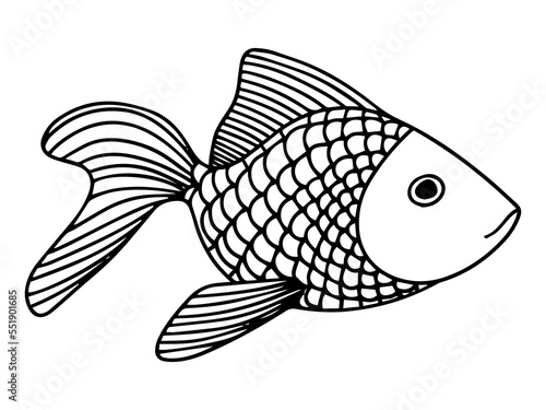 Hand drawn line element. Fish doodle style, great design for any purposes.
