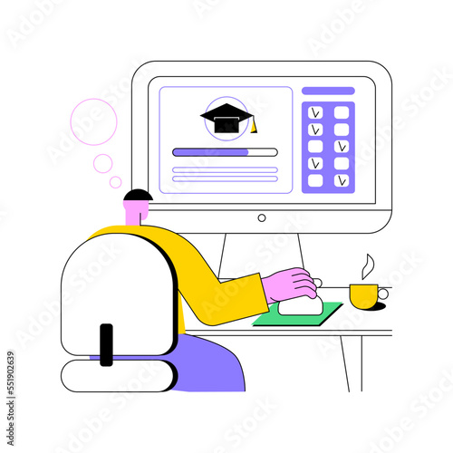 Online exam isolated cartoon vector illustrations. Focused guy filling in an online exam form and making notes, educational process during pandemic, student lifestyle vector cartoon.