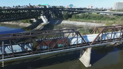 Aerial of Train and Highway in Kansas City