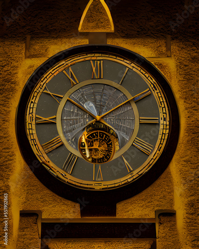 Canvas-taulu hyperrealistic photo made of nightsky texture of a church tower clock, gloomy mo