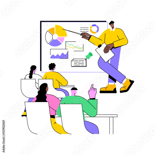 Project presentation isolated cartoon vector illustrations. Happy boy stands near the blackboard and presents his university project, educational process at college, student life vector cartoon.
