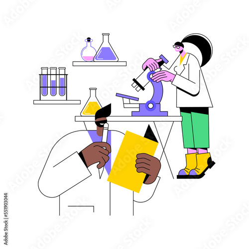 Laboratory course isolated cartoon vector illustrations. Professor supervising research of young medical colleague and counselling her in lab, educational process, student life vector cartoon.