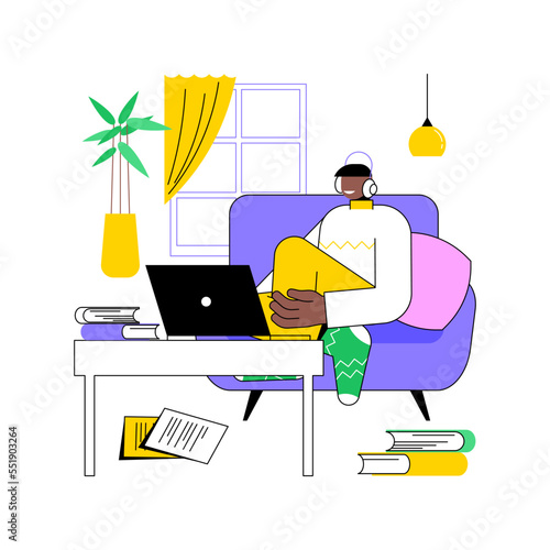 Study in the dormitory isolated cartoon vector illustrations. Young student sitting in dormitory room with laptop, educational process, preparing for college classes vector cartoon.