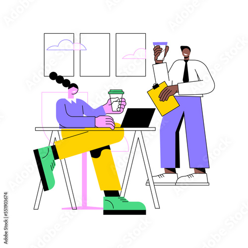 Morning in the office isolated cartoon vector illustrations. Happy colleagues having fun and drinking coffee together in the morning, people lifestyle, coffee break at work vector cartoon.