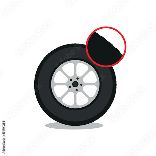 Check tire thread depth flat illustration. Auto tire change service. Good and worn tire. Control car wheel condition. Simple flat vector illustration for web site or mobile app.