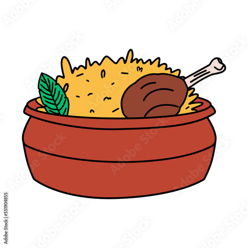 Chicken Biryani icon. A dish of Indian and Arabic cuisine. Vector illustration in flat style