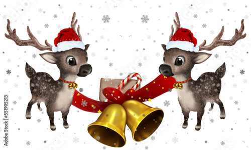 Christmas background twins deer