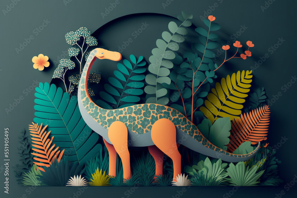 paper art dinosaur with decoration  - obrazy, fototapety, plakaty 