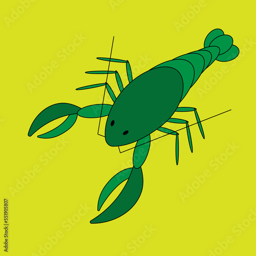 green crayfish on a yellow background photo