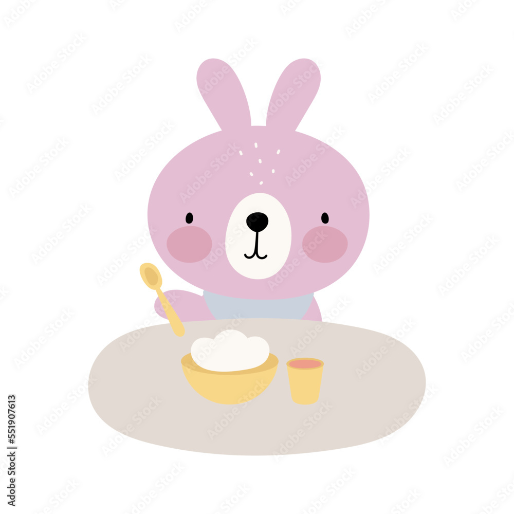 Cute Rabbit is eating. Vector illustration. For kids stuff, card, posters, banners, children books, printing on the pack, printing on clothes, fabric, wallpaper, textile. Cute Rabbit is eating. Vector illustration. For kids stuff, card, posters, banners, children books, printing on the pack, printing on clothes, fabric, wallpaper, textile.
