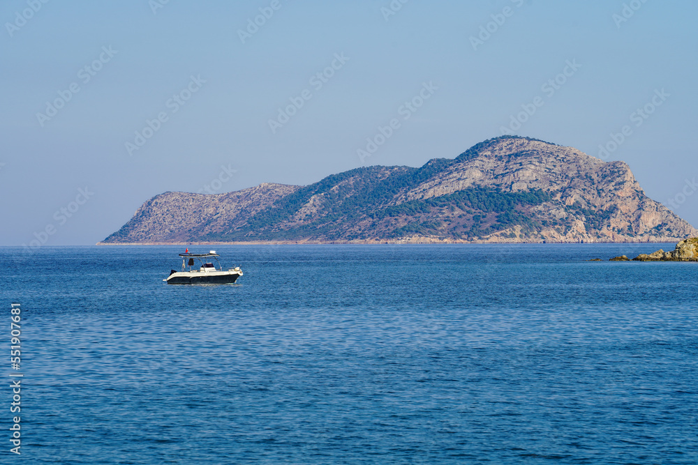 Tisan Dana island, fisher boat and mediterranean sea