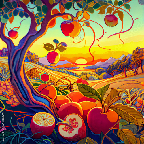Lush fruit growing in an orchard during golden hour © Peter