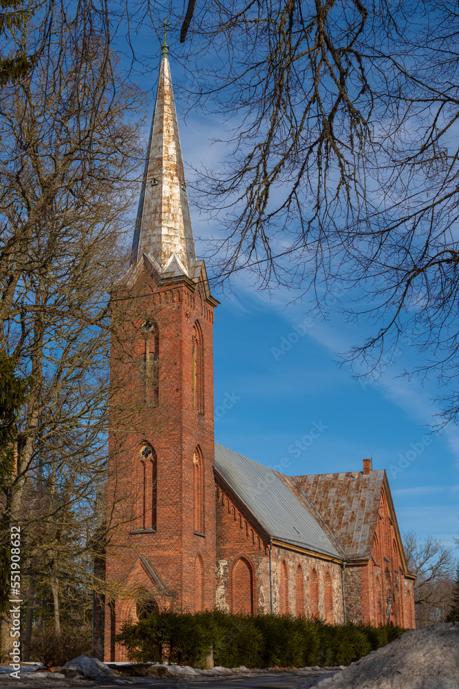 St. Andrew’s Lutheran Church in Äksi, Tartu County on a sunny spring day.