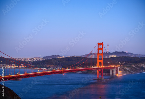 Golden gate bridge as seen in the early evening long exposure. 