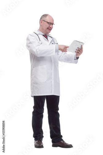 modern mature doctor with a digital tablet.