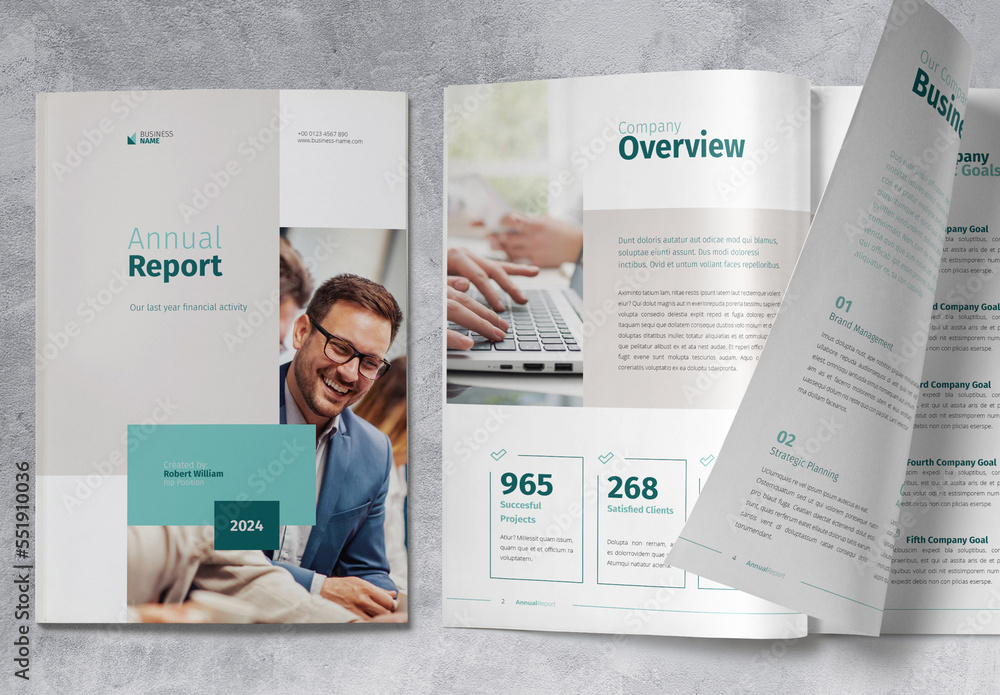Annual Report Brochure with Turquoise and Beige Accents Stock Template ...
