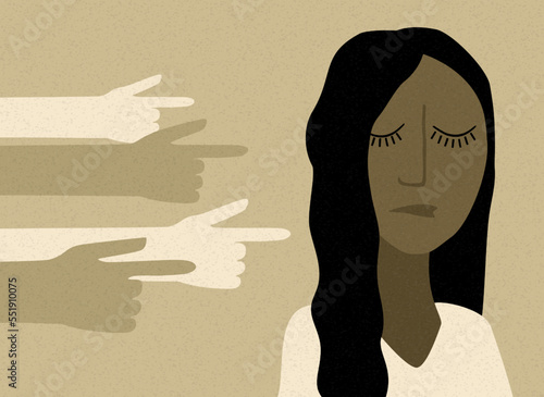 Victim of social bullying - pointing to sad woman