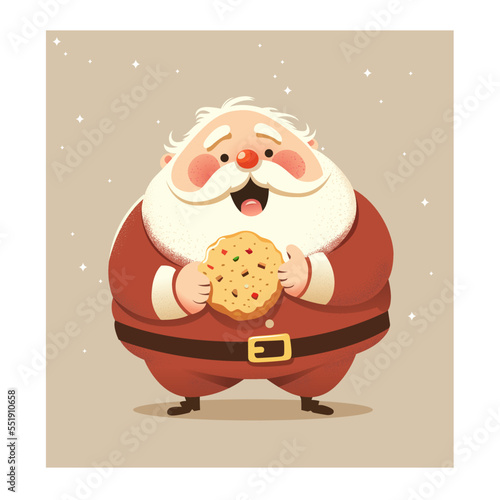 Santa Claus eats a big cookie