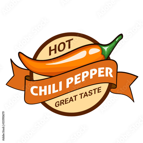 Hot chili pepper pod, badge or logo design. Hot spiciness level. Vector illustration