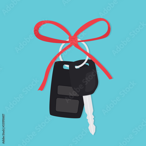 car key with ribbon, car as a present concept - vector illustration