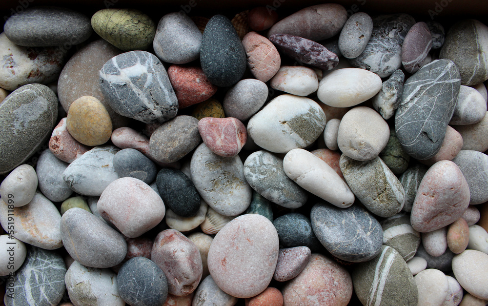 Colored Pebble Stones With Quartz Veins Texture Background Top View
Colored Pebble Stones With Quartz Veins Texture Background Top View
