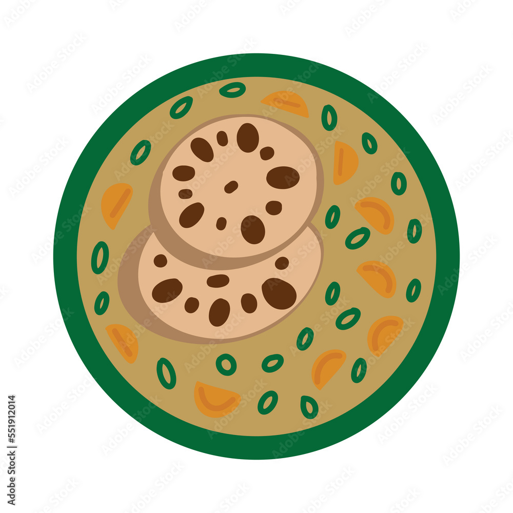 Obraz premium Lotus Root And Peanut Soup - traditional Chinese dish. Simple hand drawn doodle. Vector illustration isolated on white background