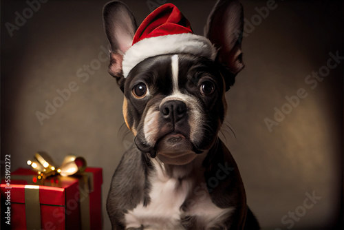 dog wearing santa hat  © Man