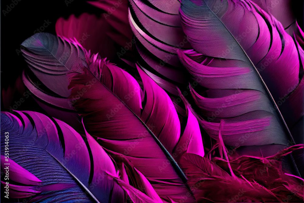 Colorful vintage feather organic background, viva magenta lines color, illustration - obrazy, fototapety, plakaty 