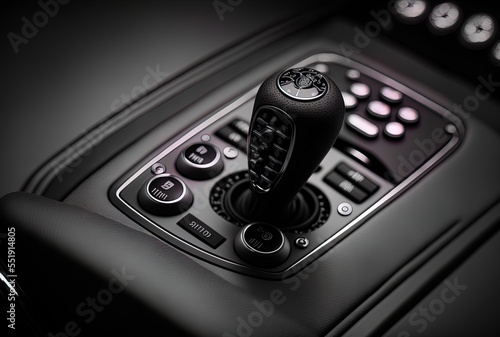 A black car's gearshift and control buttons. Generative AI