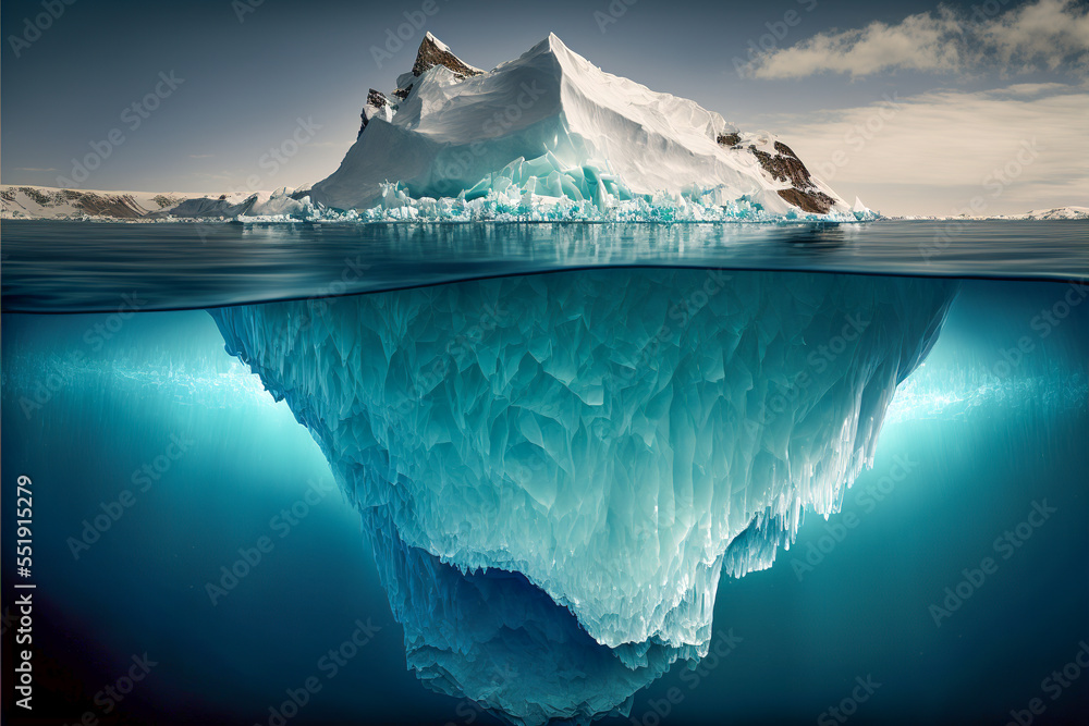 Floating iceberg in the polar sea. Generative AI.