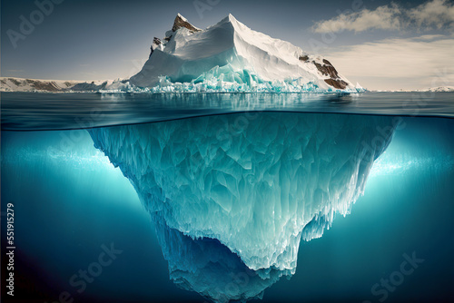Floating iceberg in the polar sea. Generative AI. photo