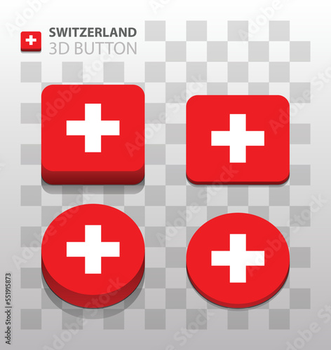 Switzerland flag. Square and Round 3d Button. Vector 
