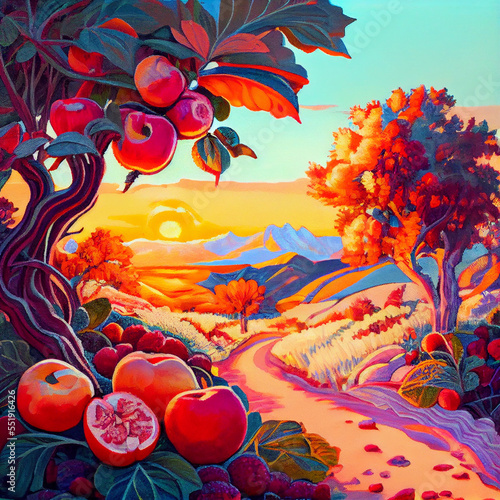 Lush Fruit growing in an orchard during golden hour © Peter