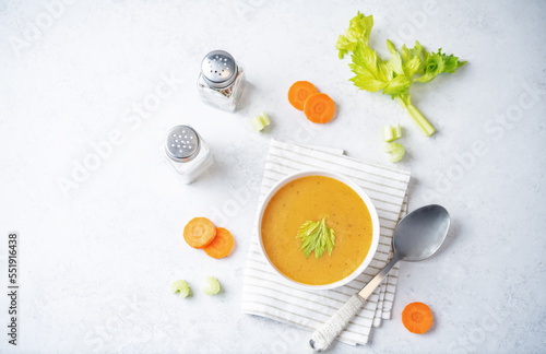 Celery carrot puree soup in a bowl