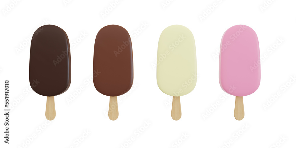 3D rendering chocolate covered ice cream stick on white background 3D rendering chocolate covered ice cream stick on white background