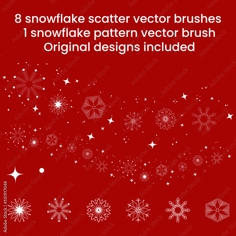 Vector snowflake scatter and snowflake pattern brushes