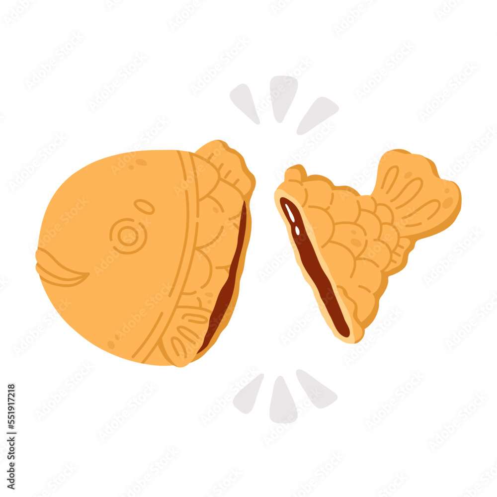 Obraz premium Vector illustration of cute doodle asian food taiyaki for print ,design, greeting card,sticker,icon