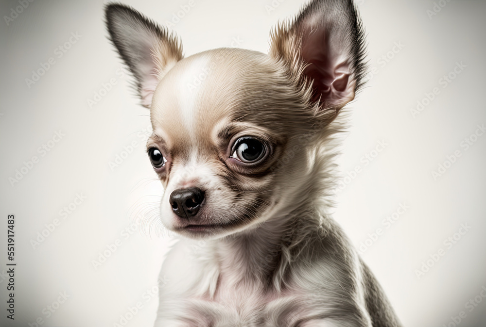 Portrait of a Chihuahua puppy dog on white. Generative AI