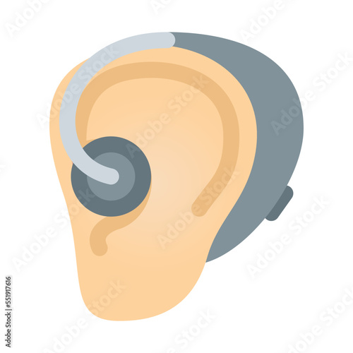Ear with Hearing Aid vector design. Isolated sign of worn by a person with hearing loss