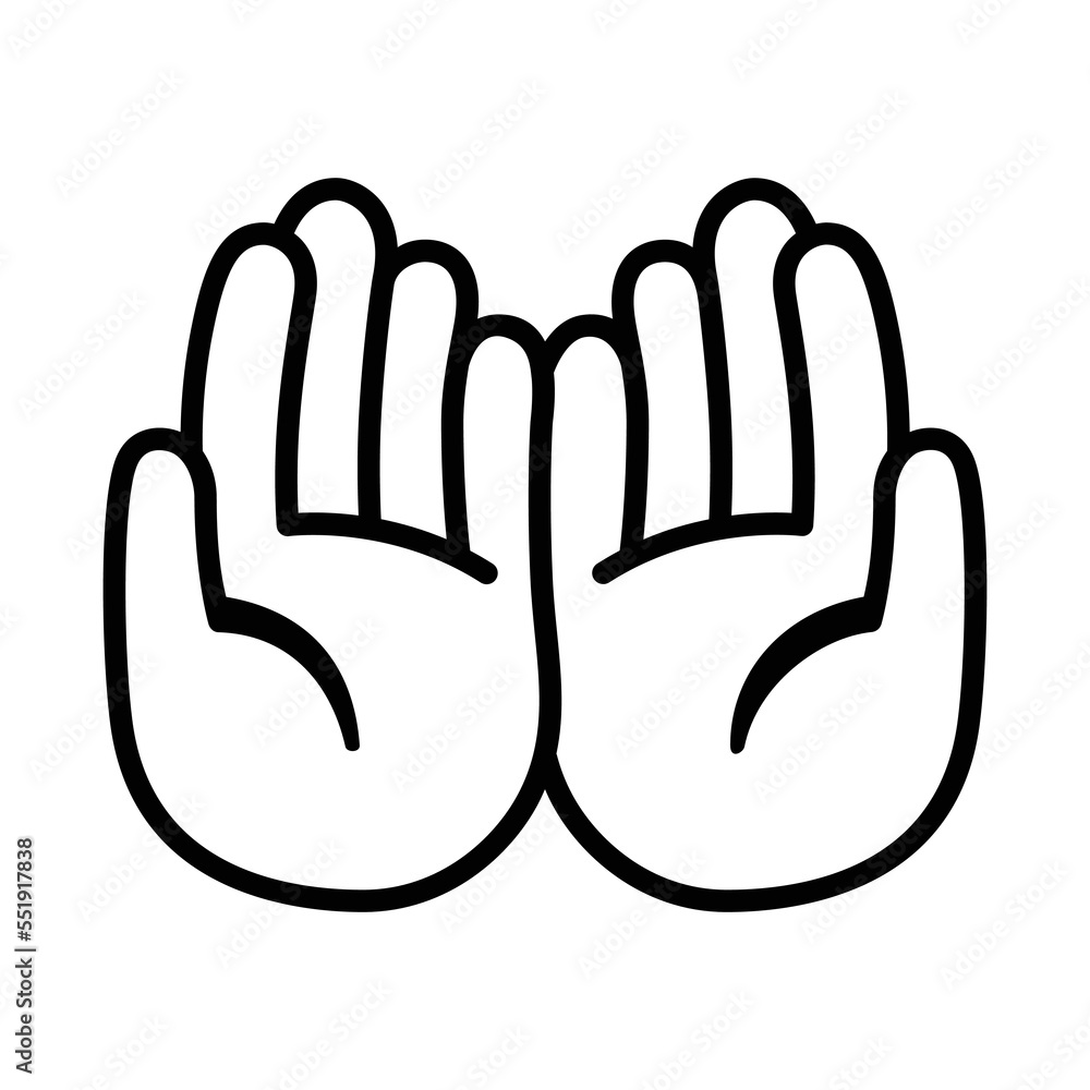 Palms Up Together vector icon. Isolated pray sign or beg for for money sticker design. Palms Up Together vector icon. Isolated pray sign or beg for for money sticker design.