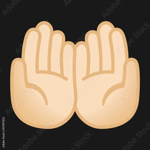 Palms Up Together vector icon. Isolated pray sign or beg for for money sticker design.