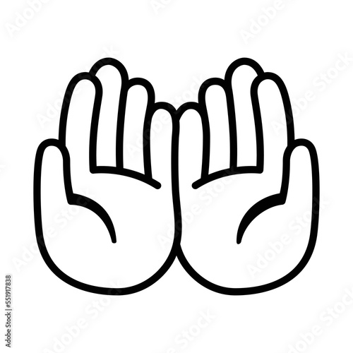 Palms Up Together vector icon. Isolated pray sign or beg for for money sticker design.