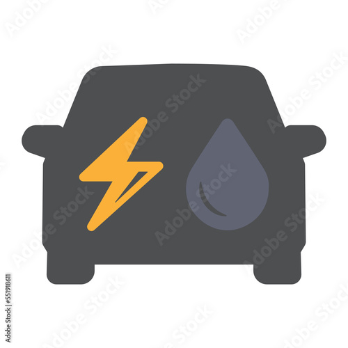 Plug-in hybrid electric automobile vector icon. Isolated PHEV car, half section part of electric energy and fuel engine sign illustration.