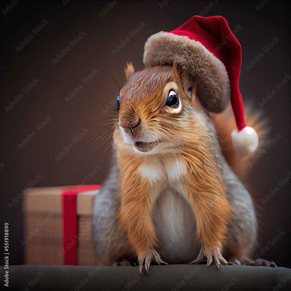 squirrel in santa hat
