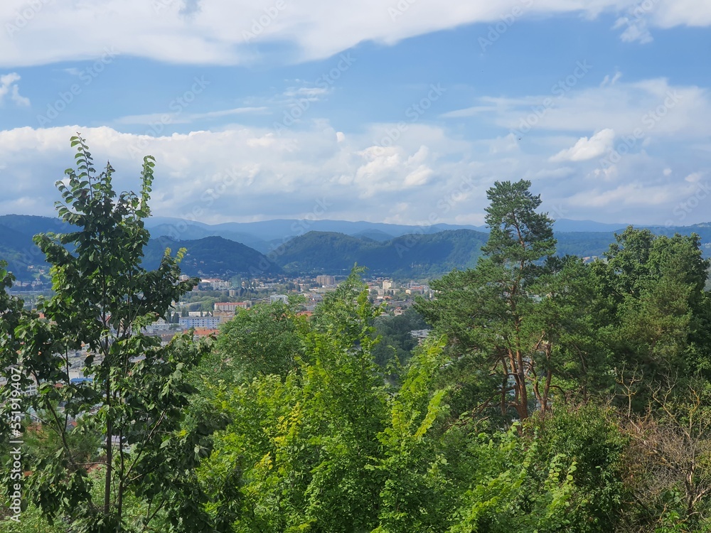 Obraz premium Skyline of Graz. View from Vista Point at Schlossberg in the center of the town. Graz, Styria, Austria